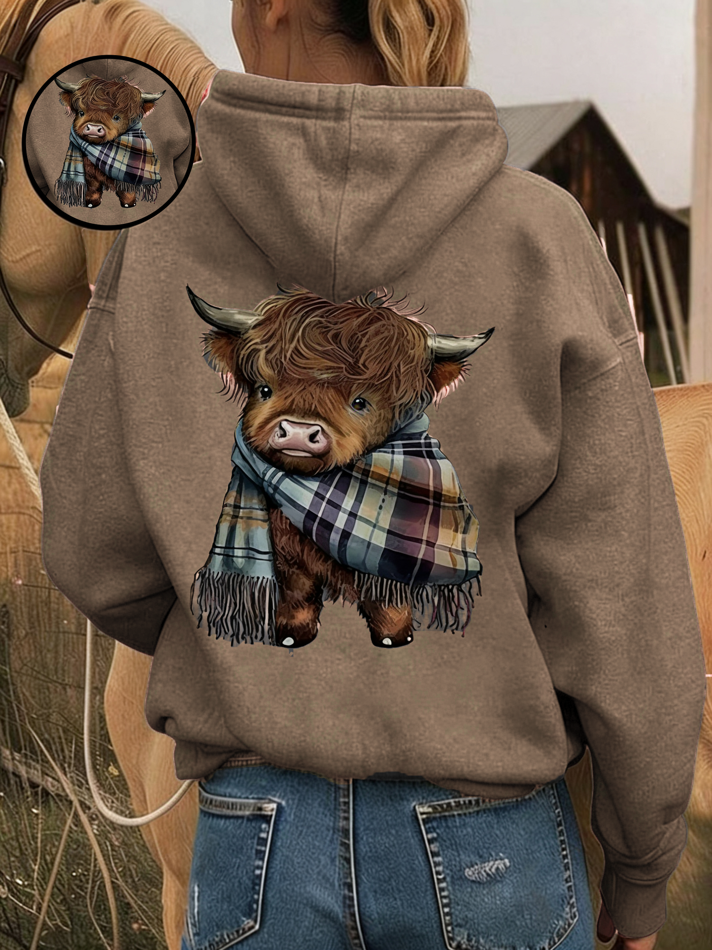 🎁Niedlicher Hoodie mit schottischem Hochlandkuhmuster und Wollfutter✈️Kaufen Sie 2, Kostenlose Lieferung