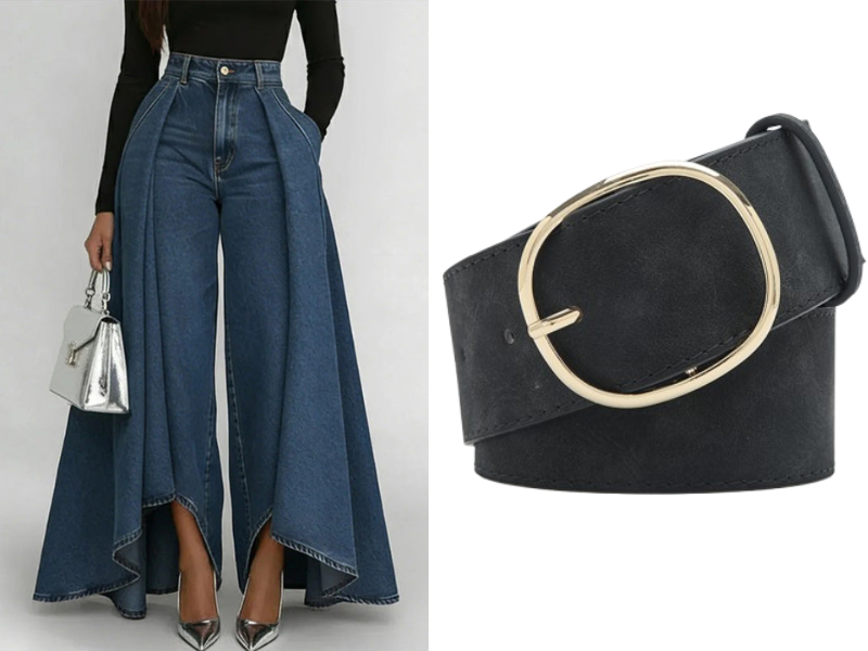 👖 Damen Hochtaillierte Weitbein-Jeans mit High-Low-Saum – moderner Look, figurschmeichelnd & vielseitig kombinierbar