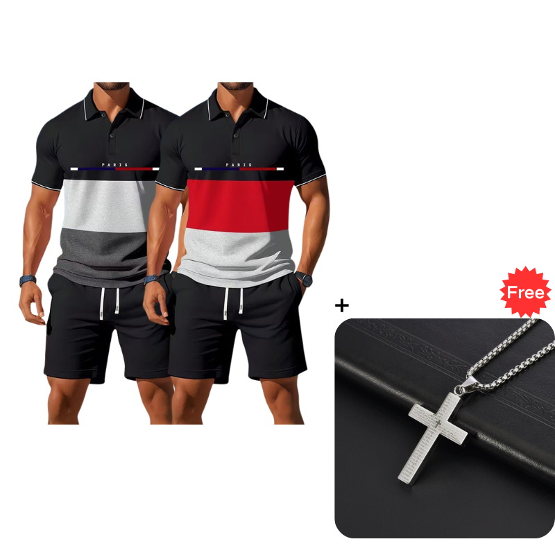 👕 2-teiliges Sommer-Set für Herren – Polo-Shirt & Shorts, atmungsaktiv, bequem & vielseitig für Sport, Alltag & Freizeit