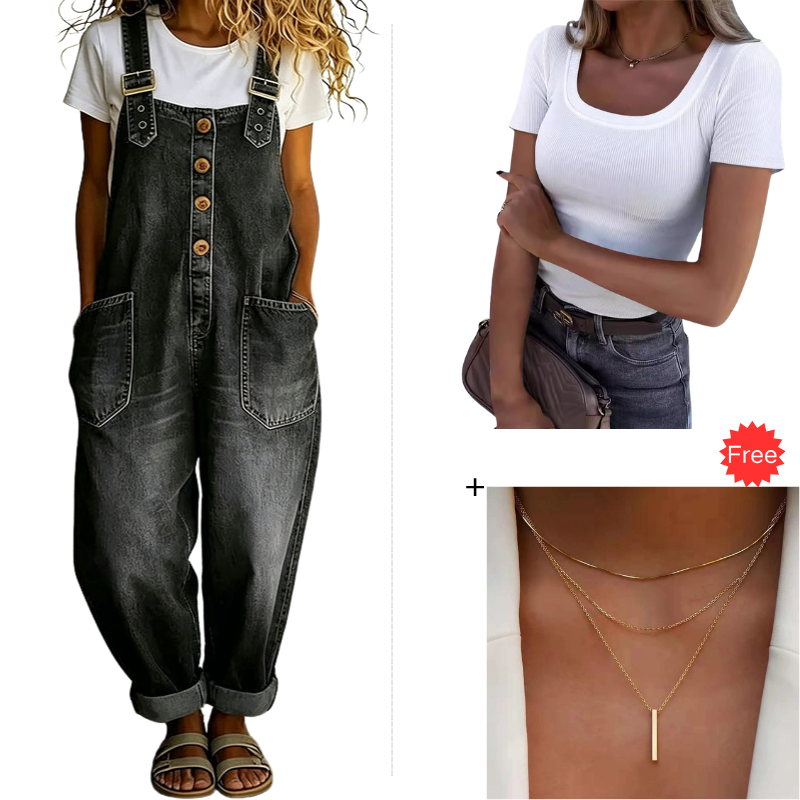 ✨ 50% Rabatt 👖 Locker geschnittene Damen Jeanslatzhose 🔥 modisch & mit praktischen Taschen
