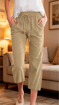 💃 Sommer Caprihose aus Baumwoll-Leinen – Lässig & praktisch mit Taschen