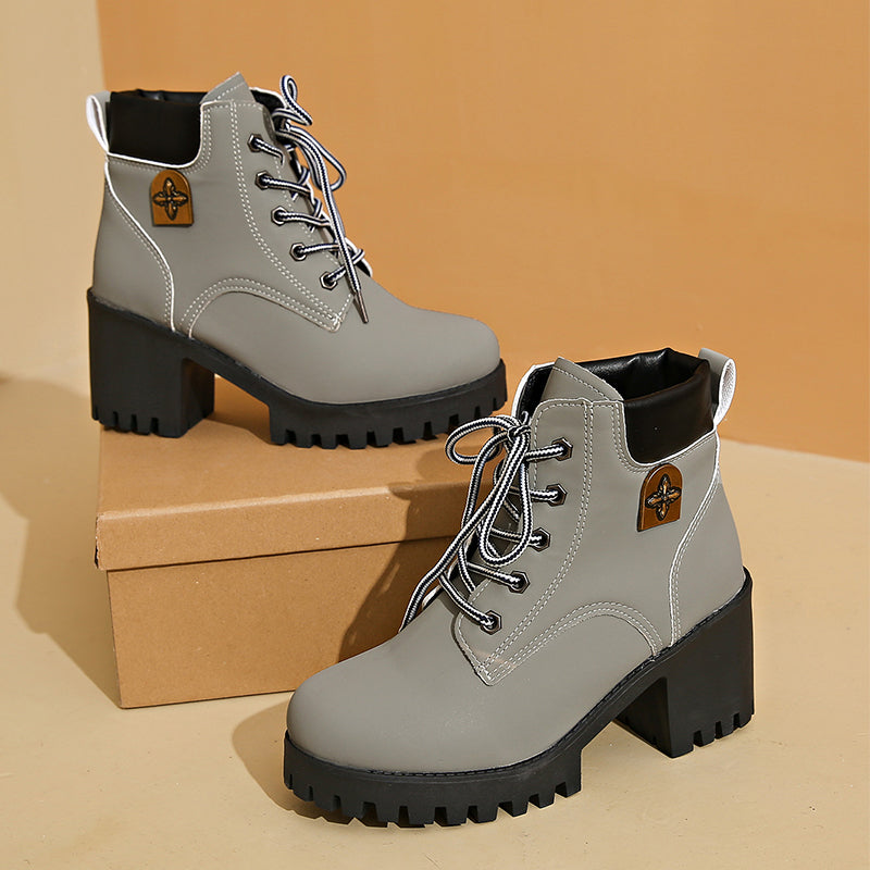 đĽă35-42ă đ˘â¨2025 Neuheit fĂźr diesen Herbst: Stiefeletten mit dicken Absätzen und Keilabsätzen â Retro-Modell mit SchnĂźrsenkeln fĂźr Damen