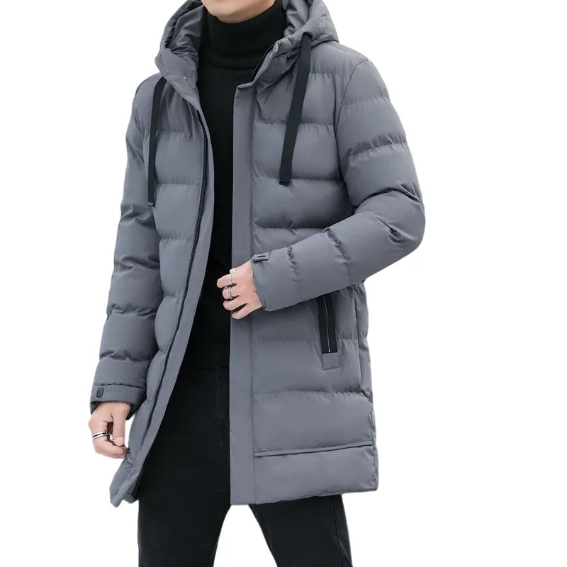 🔈🔈Nützliche Winterprodukte – 50 % reduziert❄️ Herren-Daunenjacke in mittlerer Länge mit Kapuze