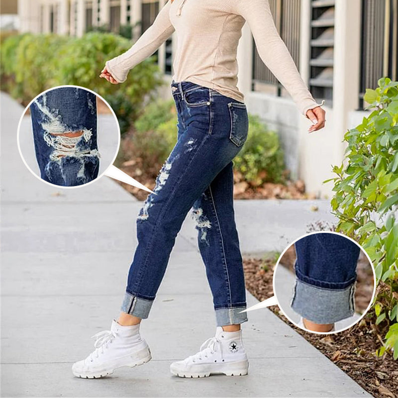 📢📢50%Rabatt!!!🎉✨Bauchweg-Jeans im Used-Look mit Bündchen