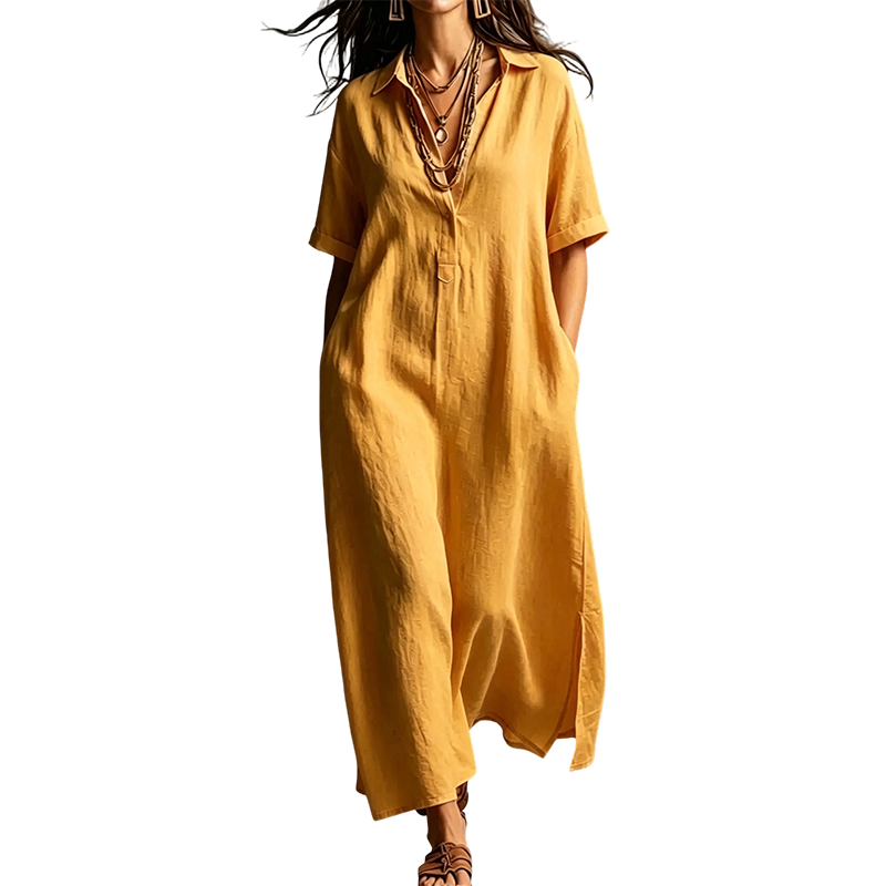 ✨ Versandfrei👗 Damen Kleid mit Reverskragen & Kurzarmen – zeitlose Eleganz trifft auf leichte, hautangenehme Qualität