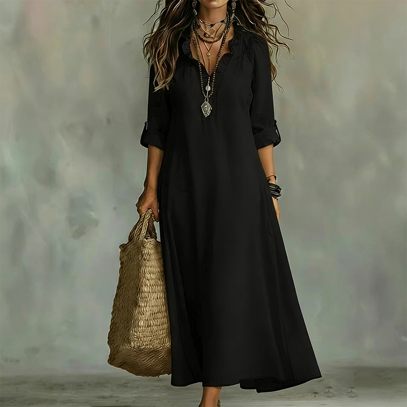 📢Mid-Season Sale: −50% nur für kurze Zeit⏰Bohème-Maxi-Kleid mit Rüschen & V-Ausschnitt