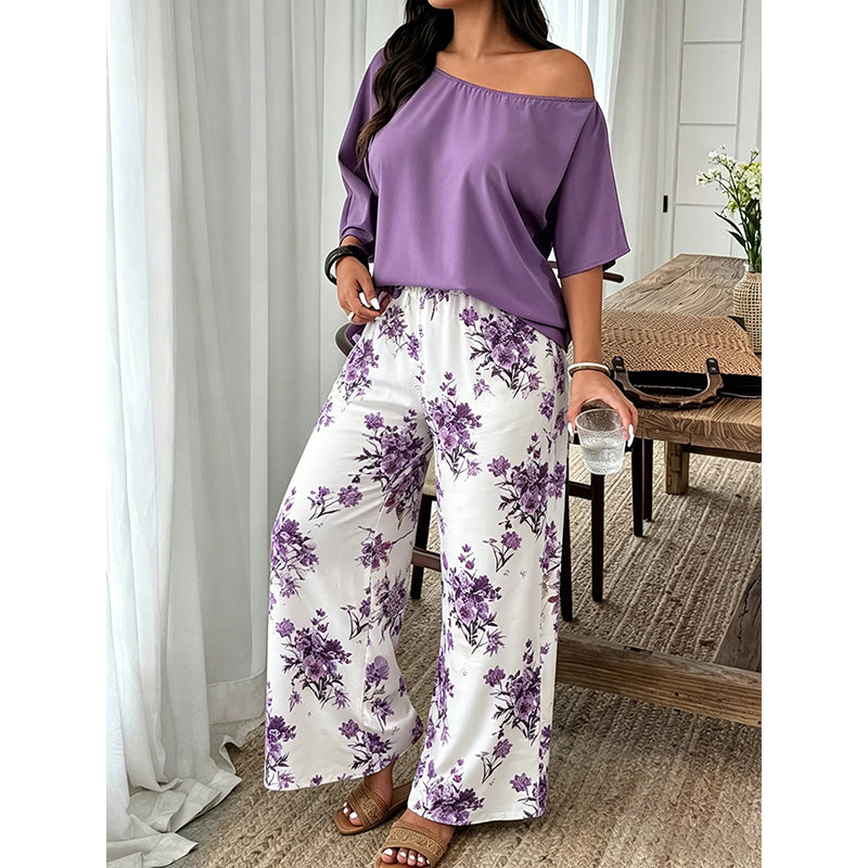 🌺2-teiliges Set aus schulterfreiem Oberteil und bedruckter Hose für Damen