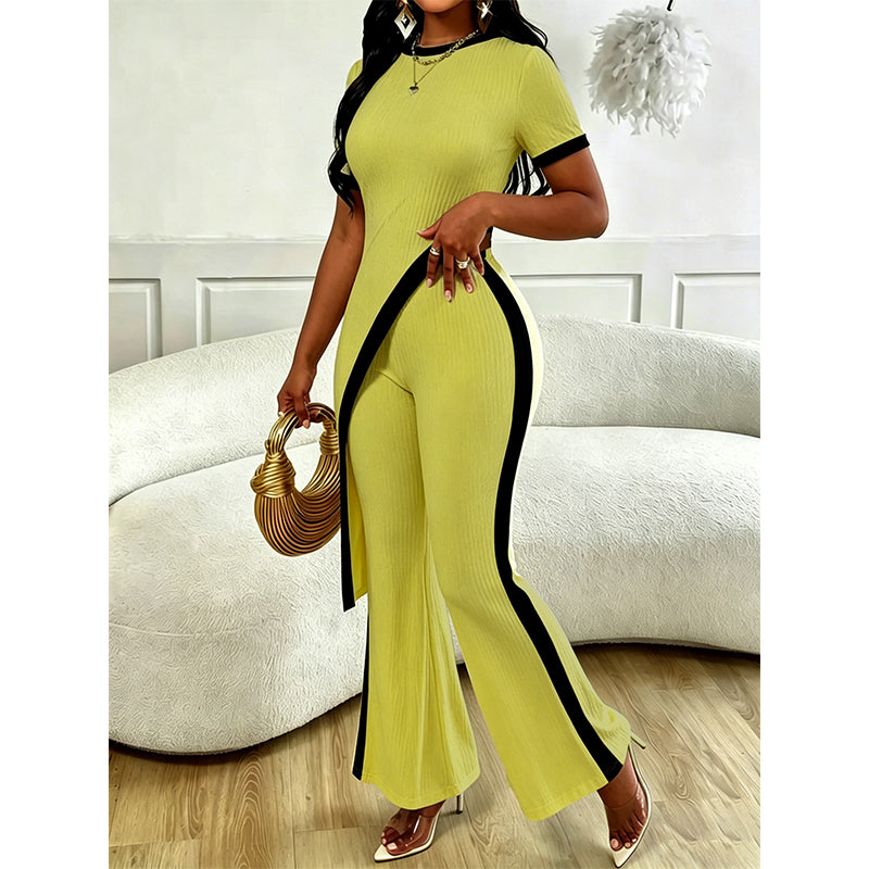 🌺 Damen Set aus Kurzarm-Oberteil & ausgestellter Hose – bequem, luftig & perfekt aufeinander abgestimmt – ideal für Alltag, Strand & Freizeit