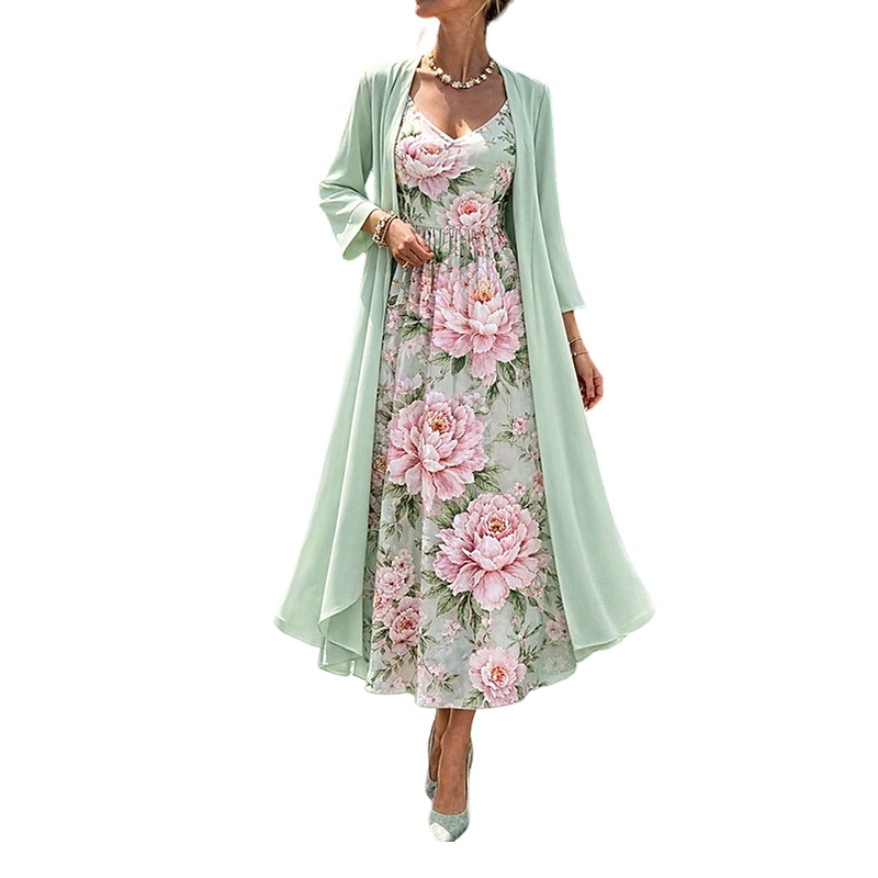 🌸👗Elegantes zweiteiliges Blumenkleid-Set für Damen – der perfekte Look für den Sommerurlaub✨