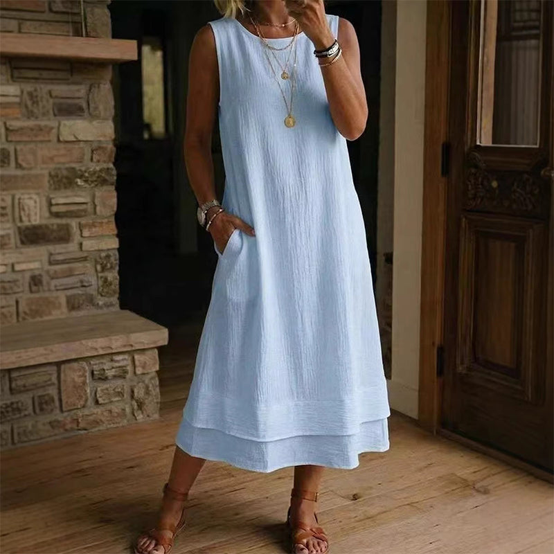 👗 Ärmelloses Stufenkleid – der ultimative Sommerlook für jede Gelegenheit! Ob am Strand, im Café oder in der Stadt – der fließende Schnitt und der luftige Stoff machen dich zum absoluten Hingucker. Jetzt im zeitlich begrenzten Angebot! 🌊🌸