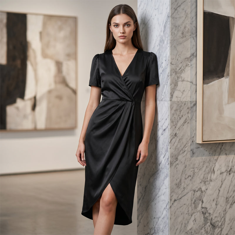 🌟 Der Look, den alle suchen – bei uns 50% günstiger! 👗Asymmetrisches Wickelkleid für Damen mit kurzen Ärmeln und V-Ausschnitt