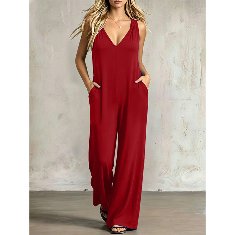 👗 JETZT 50 % RABATT! 🌊 Lässiger Sommer-Jumpsuit für Damen mit V-Ausschnitt – lockere, weite Beine, tiefe Seitentaschen und integrierte Kapuze – vom Strand direkt zum Abendessen ☀️