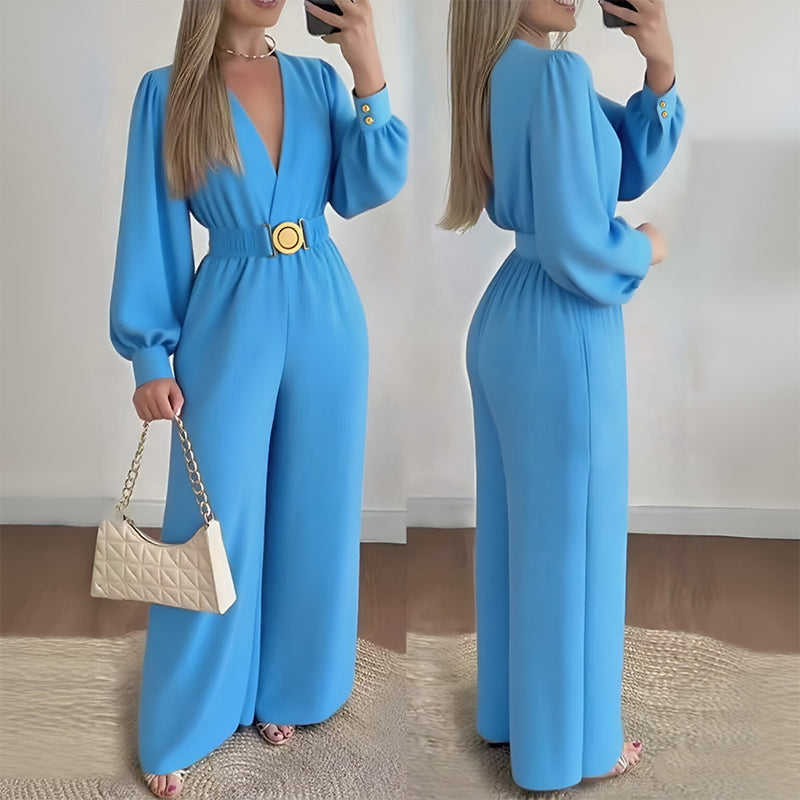 đ Eleganter Jumpsuit mit V-Ausschnitt, weitem Bein & GĂŒrtel â Figurschmeichelnd, vielseitig & stilvoll | Perfekt fĂŒr BĂŒro, Events & besondere AnlĂ€sse â Jetzt -50%