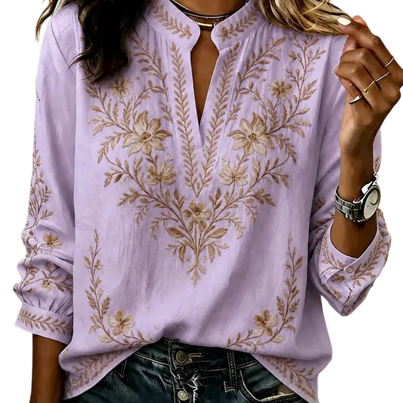💞Bedrucktes Langarm-Pullover-Oberteil mit V-Ausschnitt für Damen, lässiges Top
