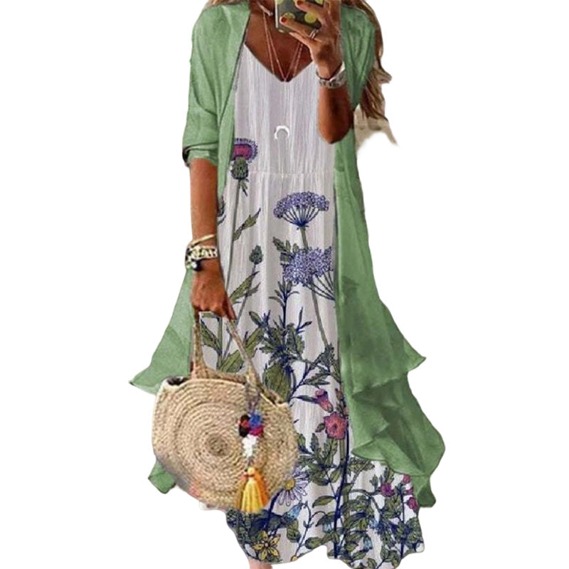 📢📢50%Rabatt!!!🎉✨Damen Boho-Blumenmaxikleid & Strandüberwurf-Set