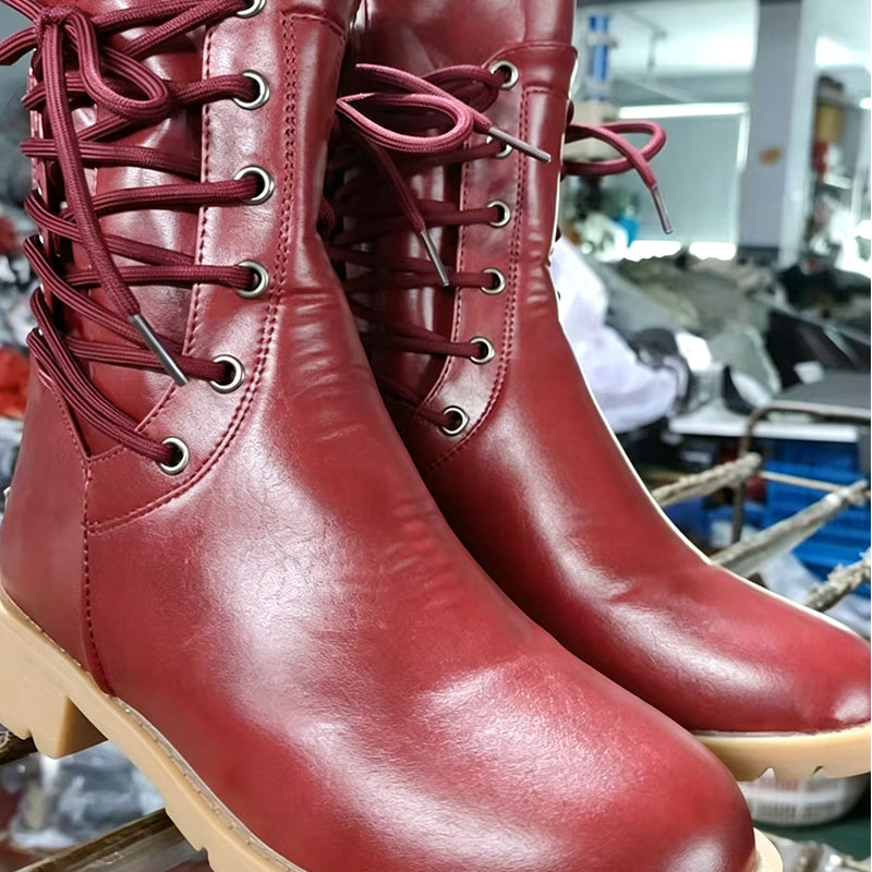 📢📢50%Rabatt!!!🎉✨Damen Schnürstiefeletten mit niedrigem Absatz & runder Zehenpartie