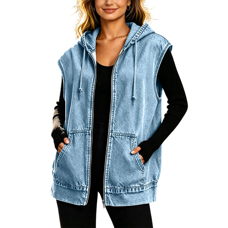 📢📢50%Rabatt!!!🎉✨Jeansweste mit Kapuze für Damen, lässige Jacke