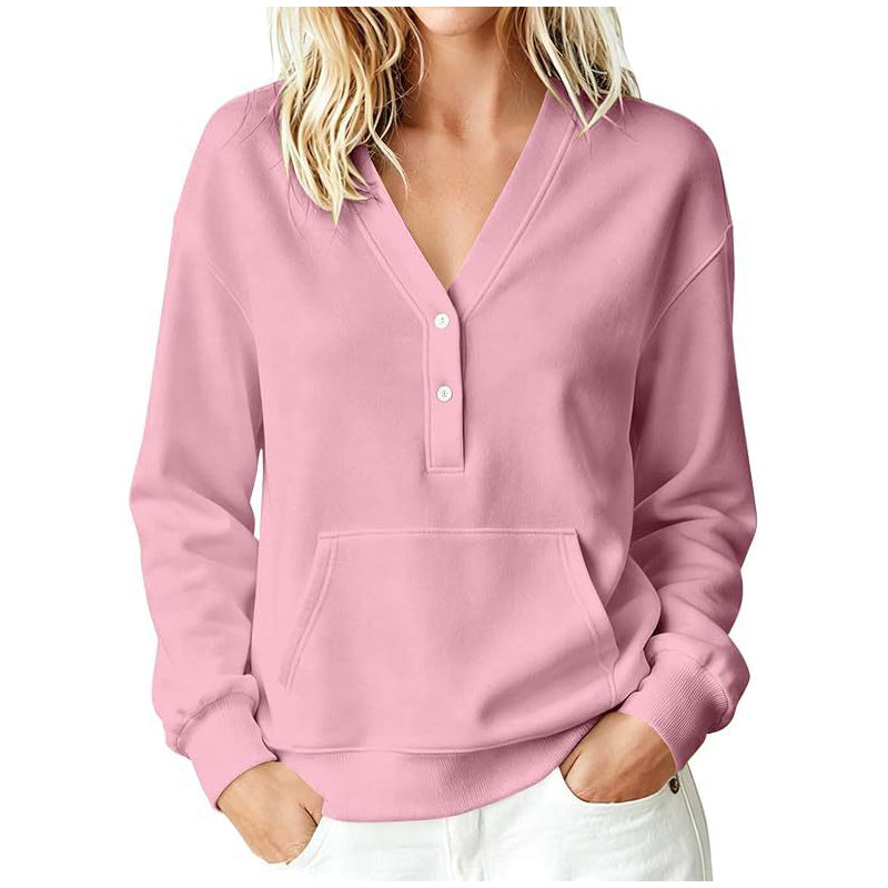 📢📢50% Rabatt!!! 🎉✨ Legeres Damen-Sweatshirt mit V-Ausschnitt & Knöpfen – Lässiger V-Ausschnitt, praktische Knopfleiste und weiches Material – perfekt für einen entspannten Look im Alltag & in der Freizeit. Jetzt -50%!