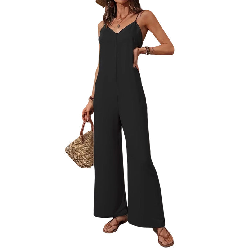📢📢50% Rabatt!!! 🎉✨ Damen-Casual-Jumpsuit mit V-Ausschnitt & Spaghettiträgern