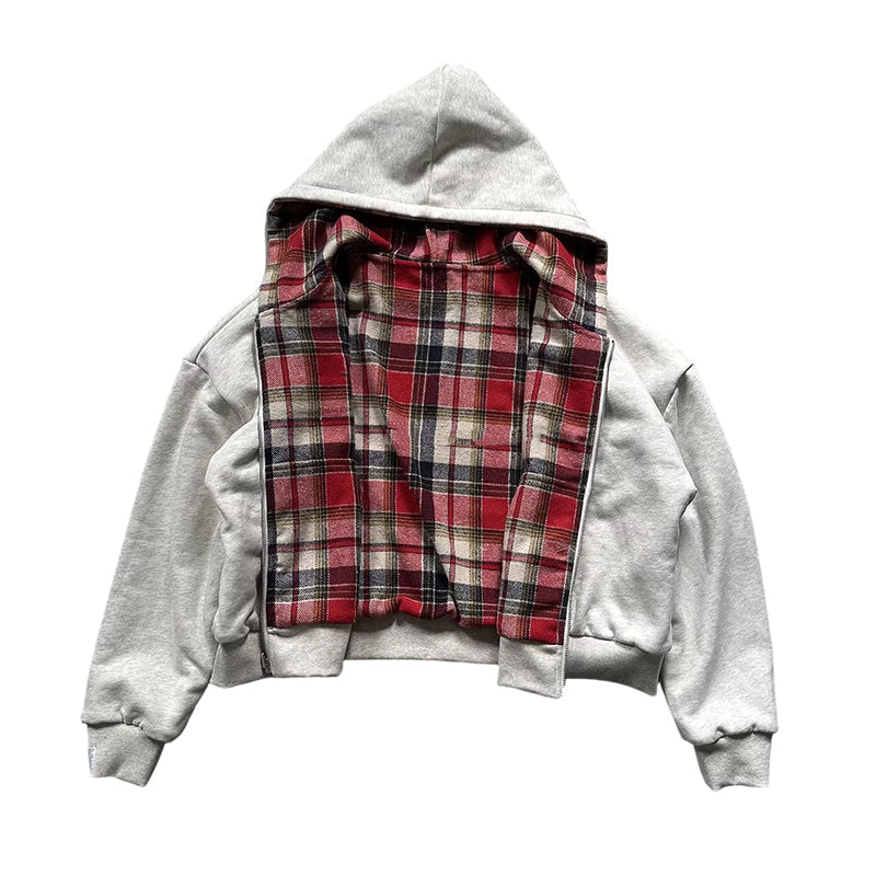 📢📢50% Rabatt!!! 🎉✨ Unisex Wendbare Karierte Kapuzenjacke mit Reißverschluss