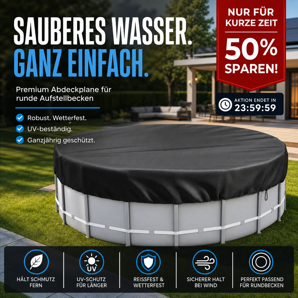 🥳HEISSER SALE 2026🥳💞50.000+ VERKAUFT!👵❤️ 210D Oxford – wasserdichte Abdeckung für Aufstellpools