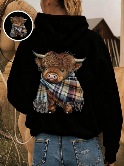 🎄🎅WEIHNACHTSANGEBOT 50 % RABATT!!🎁Süßes Highland Cow Sweatshirt mit Kapuze und kuscheligem Fleecefutter🦬