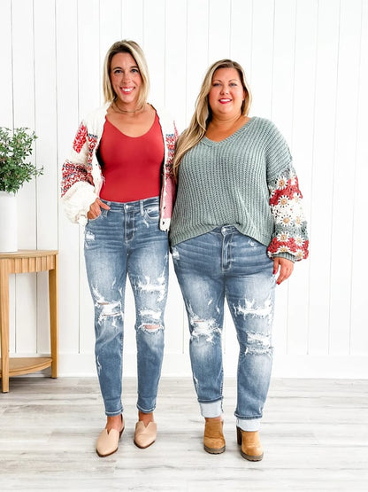 📢📢50%Rabatt!!!🎉✨Bauchweg-Jeans im Used-Look mit Bündchen
