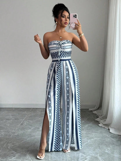 Damen Jumpsuit Schulterfrei Floral im Boho-Stil – Eleganter Sommer-Overall mit Bardot-Ausschnitt – 50% Rabatt
