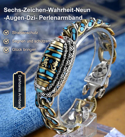 ✨Neun-Augen-Dzi-Armband mit Mantra mit sechs Charakteren in Türkis✨
