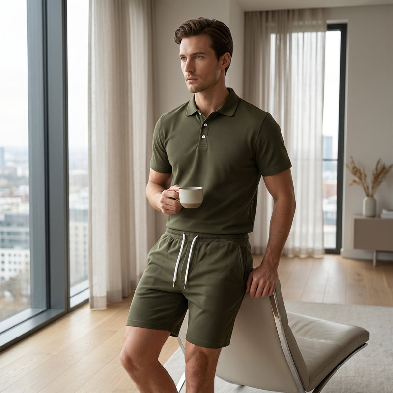 🔥Solange der Vorrat reicht 40 % Rabatt!🎉Zweiteiliges Sommer-Set für Herren aus Polohemd und Shorts