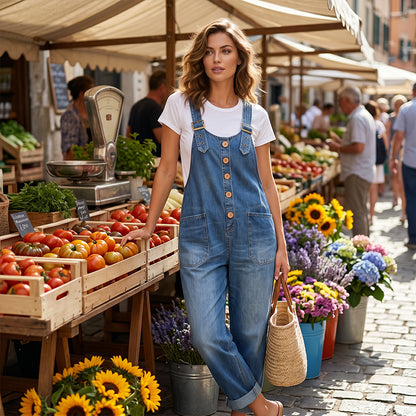 ✨ 50% Rabatt 👖 Locker geschnittene Damen Jeanslatzhose 🔥 modisch & mit praktischen Taschen