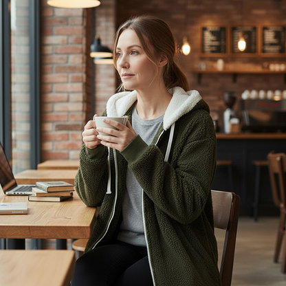 🧥 60% RABATT! ✨ Kapuzen-Fleecejacke mit Lammfellfutter - Winddicht & Wärmeisolierend für Extremes Winterwetter ❄️🛡️