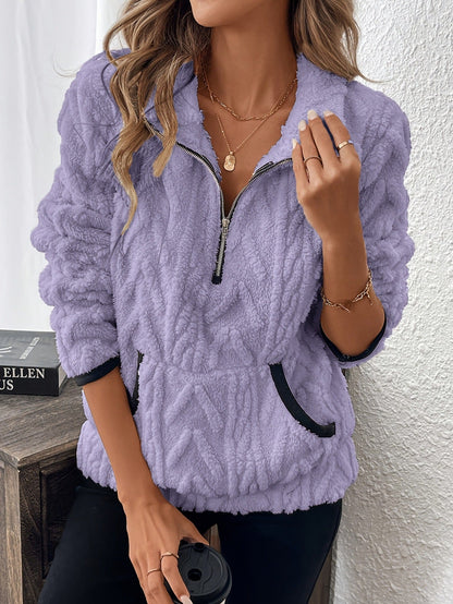🏆Flash-Verkauf 50 % Rabatt⚡🔥 Sweatshirt mit flauschiger Tasche und halbem Reißverschluss