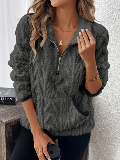 🏆Flash-Verkauf 50 % Rabatt⚡🔥 Sweatshirt mit flauschiger Tasche und halbem Reißverschluss