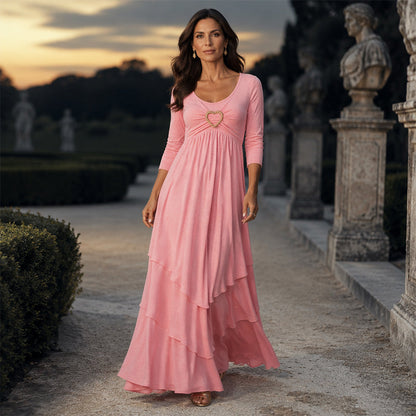 🏆👗 Tiered Midi Dress with Heart Accent – Figurschmeichelndes A-Linien-Design, luftiger Stoff & süßes Herzdetail – Perfekt für Reise & Feiern versandfrei