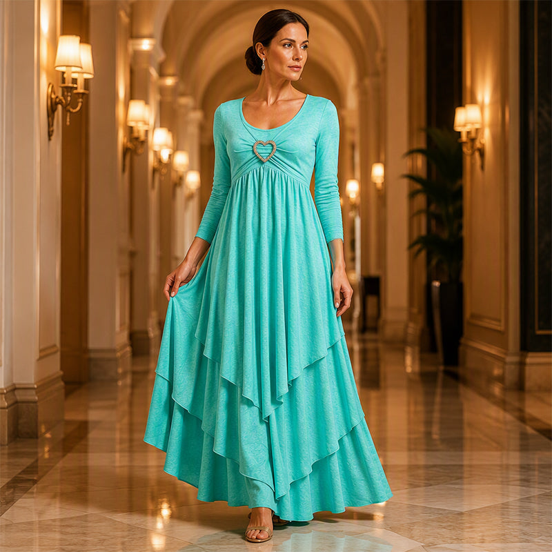 🏆👗 Tiered Midi Dress with Heart Accent – Figurschmeichelndes A-Linien-Design, luftiger Stoff & süßes Herzdetail – Perfekt für Reise & Feiern versandfrei