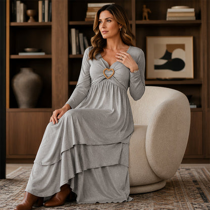 🏆👗 Tiered Midi Dress with Heart Accent – Figurschmeichelndes A-Linien-Design, luftiger Stoff & süßes Herzdetail – Perfekt für Reise & Feiern versandfrei