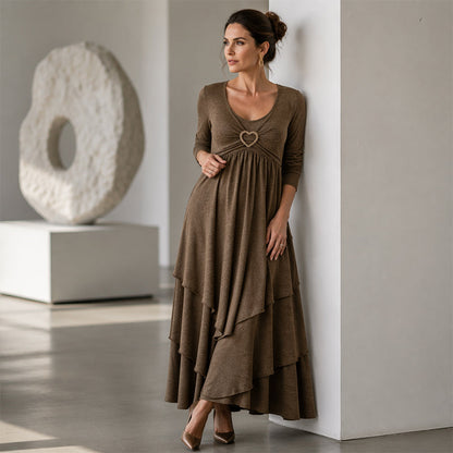 🏆👗 Tiered Midi Dress with Heart Accent – Figurschmeichelndes A-Linien-Design, luftiger Stoff & süßes Herzdetail – Perfekt für Reise & Feiern versandfrei