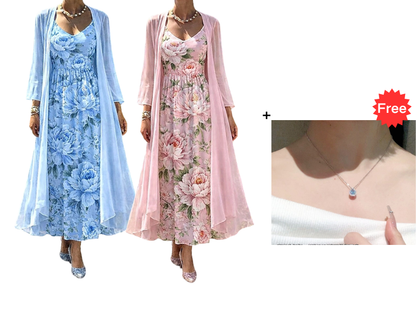 🌸👗Elegantes zweiteiliges Blumenkleid-Set für Damen – der perfekte Look für den Sommerurlaub✨