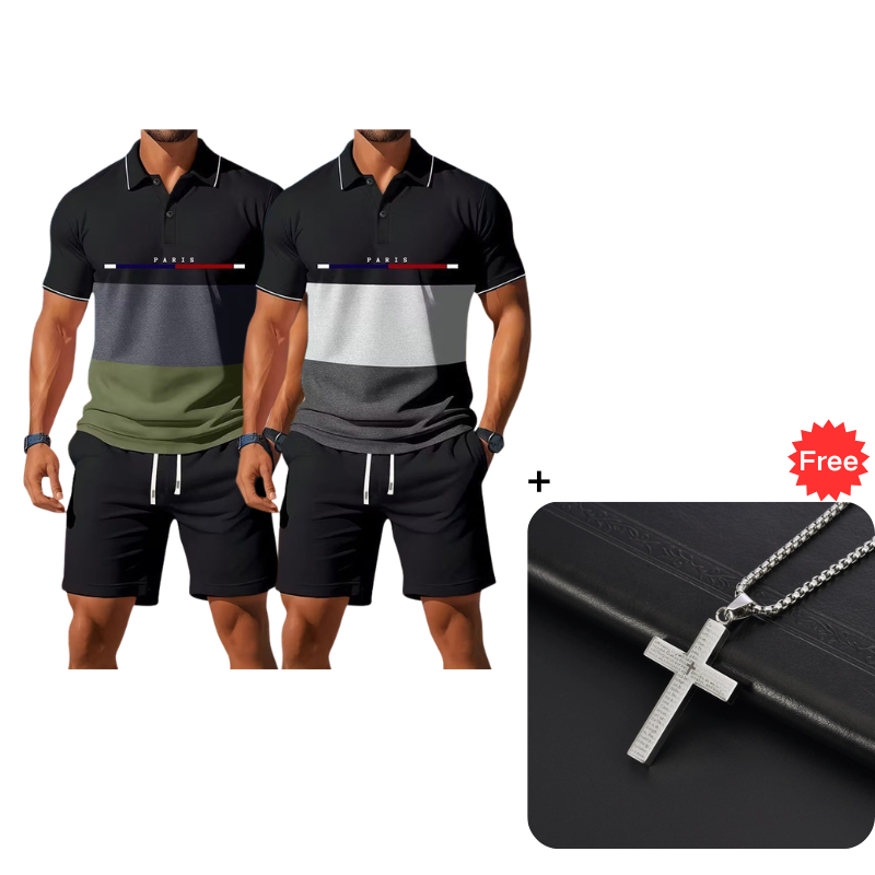👕 2-teiliges Sommer-Set für Herren – Polo-Shirt & Shorts, atmungsaktiv, bequem & vielseitig für Sport, Alltag & Freizeit