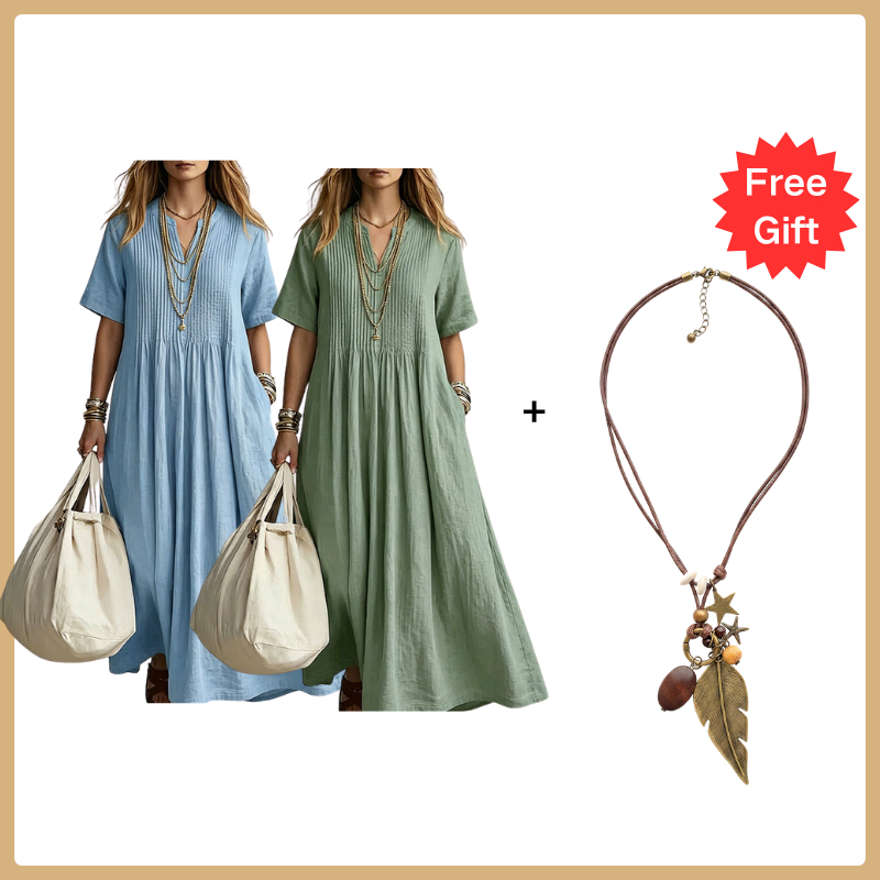 🔥 🔥Nur heute – Bis zu 50% RABATT 👗 Damen lockeres lässiges V-Ausschnitt Kleid✨