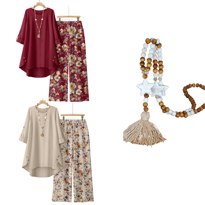 ✈️Versandkostenfrei🔥 Letzter Tag! 50% Rabatt NEU Damen 2-Teiler Baumwoll-Leinen Set ✨ Boho Blumenprint, locker & atmungsaktiv für Sommer & Urlaub