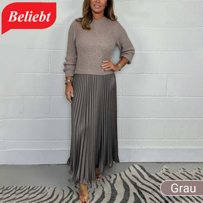 👗 60% RABATT! ✨ Damen Kleid mit Rundhalsausschnitt & Falten – Elegant, Fließender Schnitt & Perfekt für Anlässe 💃