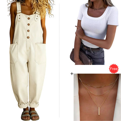 ✨ 50% Rabatt 👖 Locker geschnittene Damen Jeanslatzhose 🔥 modisch & mit praktischen Taschen
