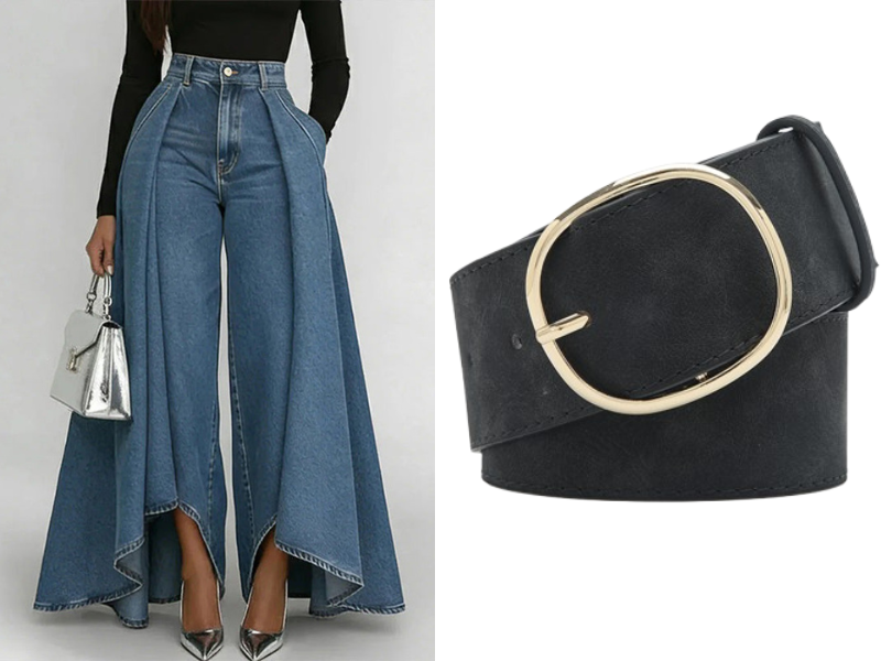 👖 Damen Hochtaillierte Weitbein-Jeans mit High-Low-Saum – moderner Look, figurschmeichelnd & vielseitig kombinierbar