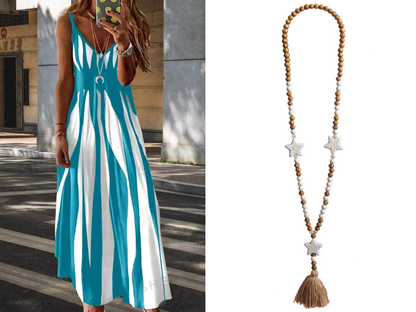👗Elegantes Träger-Maxikleid mit Druckmuster, bequem für Alltag & Urlaub