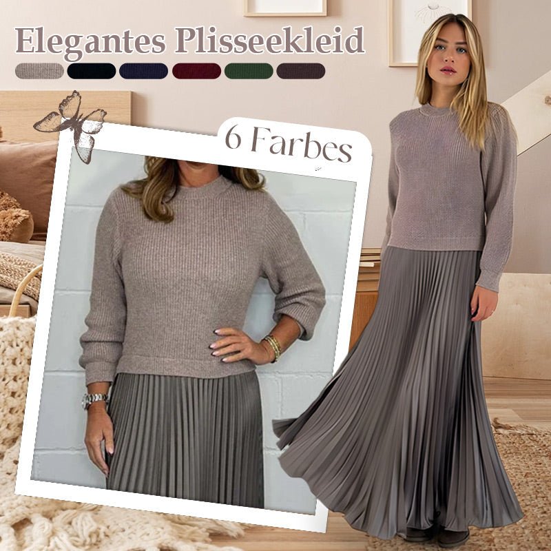 👗 60% RABATT! ✨ Damen Kleid mit Rundhalsausschnitt & Falten – Elegant, Fließender Schnitt & Perfekt für Anlässe 💃