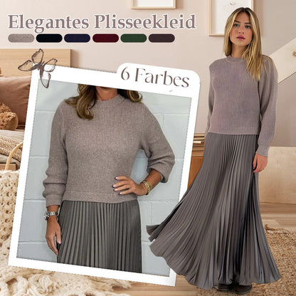 👗 60% RABATT! ✨ Damen Kleid mit Rundhalsausschnitt & Falten – Elegant, Fließender Schnitt & Perfekt für Anlässe 💃