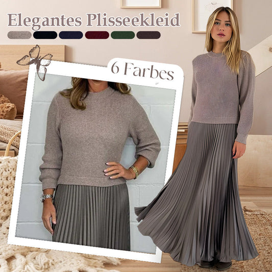 👗 60% RABATT! ✨ Damen Kleid mit Rundhalsausschnitt & Falten – Elegant, Fließender Schnitt & Perfekt für Anlässe 💃