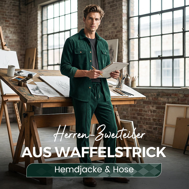 💎 -50% AUF HERREN-SET AUS WAFFEL-BUTTON-DOWN-JACKE UND HOSE! 💎 Waffelmuster, Kordelzug & Bequemer Freizeit-Stil ✨
